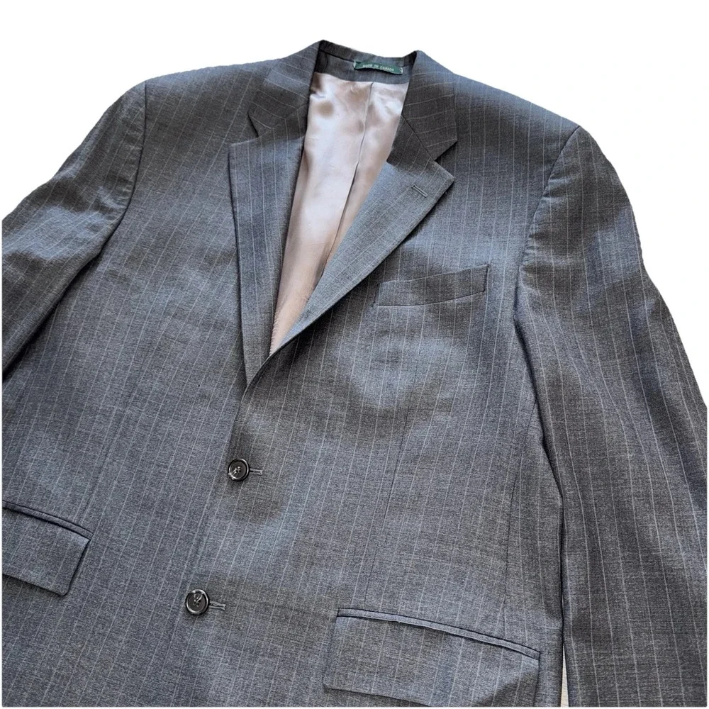 Vtg RALPH LAUREN Men's Blazer Sport Coat Striped Gray Cashmere Wool‎ Jacket 44L